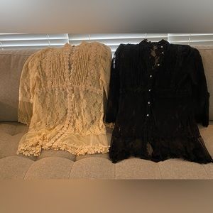 Two Boston Proper Women's Blouses one Cream one Black darling buttons